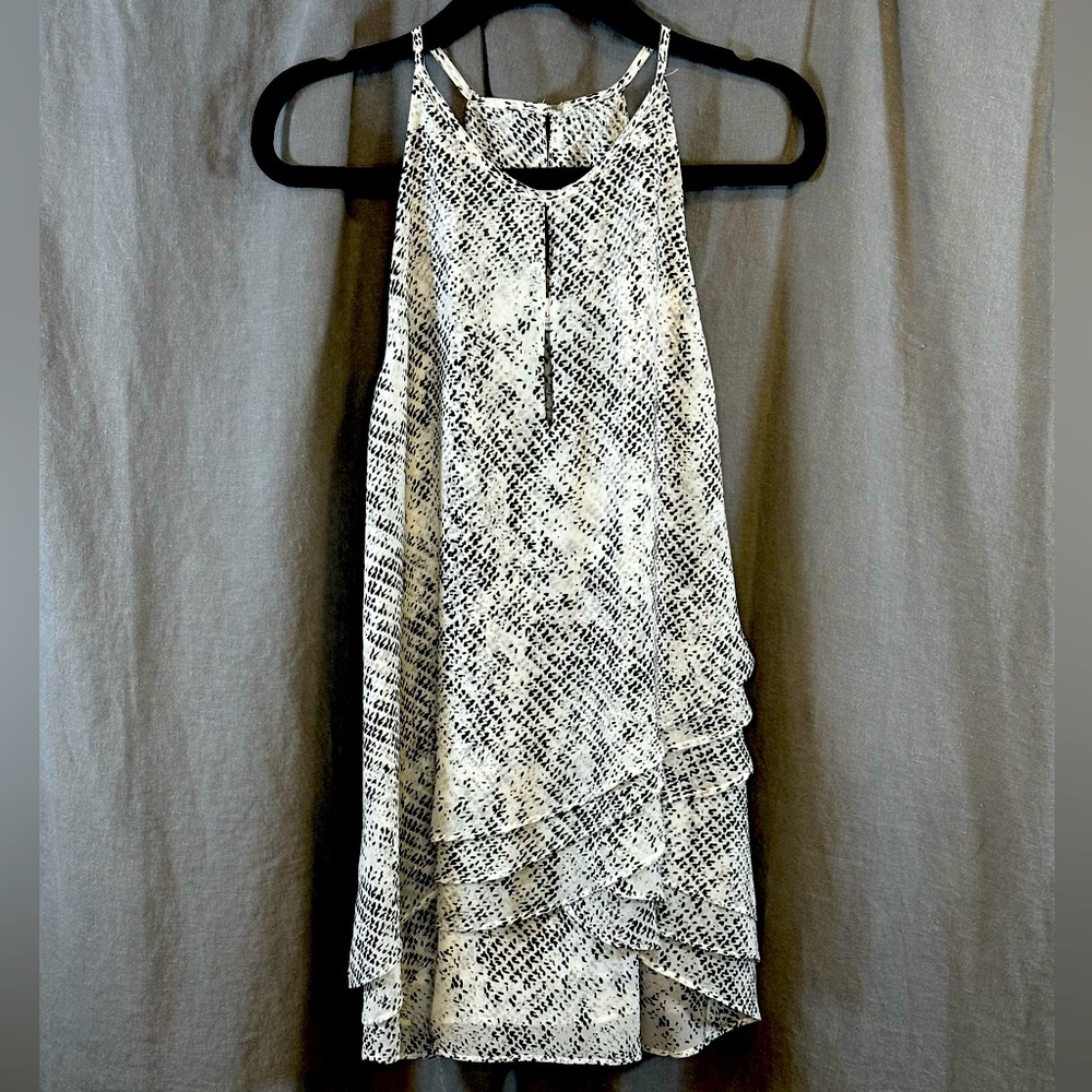 Parker Asymmetrical Layered Silk Snakeskin Print Tank w/ Keyhole Detail fr & bck